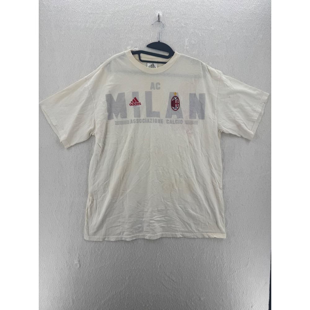 Adidas - VTG AC Milan Graphic T-Shirt Soccer Serie A - Cream - Large - Mens